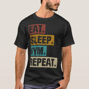 スリープ食べジムリピートヴィンテージボディビルダートレーニング Tシャツ
