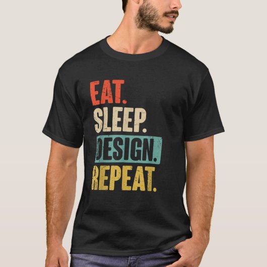 スリープ食べデザイン繰り返しグおもしろいラフィックデザイナー円弧 Tシャツ (正面)