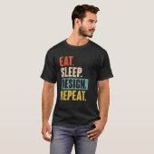 スリープ食べデザイン繰り返しグおもしろいラフィックデザイナー円弧 Tシャツ (正面フル)