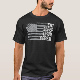 スリープ食べドラムリピート米国のフラグ男性の女性の女の子の男の子 Tシャツ