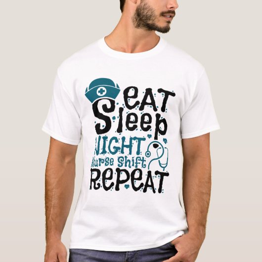 スリープ食べナイトナースの繰り返し Tシャツ (正面)