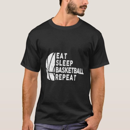 スリープ食べバスケットボールのリピーター選手ファン Tシャツ (正面)