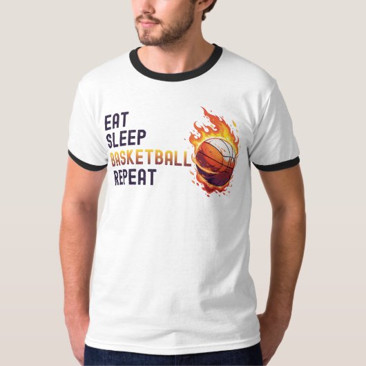 スリープ食べバスケットボールの繰り返し Tシャツ (正面)