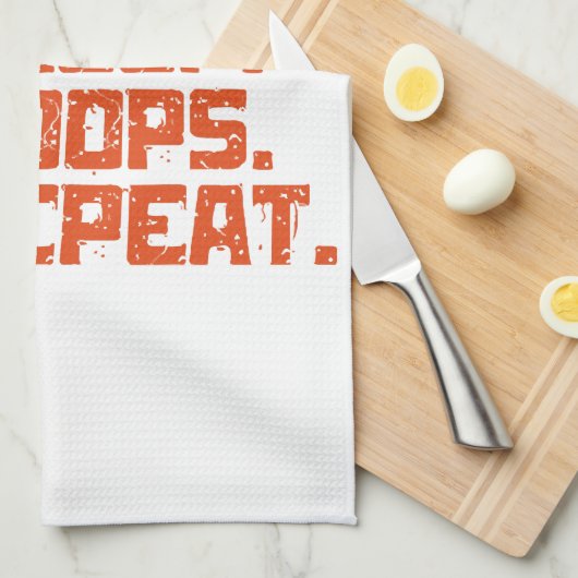 スリープ食べバスケリピート引用文おもしろい キッチンタオル (四つ折り)