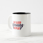 スリープ食べパワーリピートおもしろいリーマンギフトパパ ツートーンマグカップ (正面左)