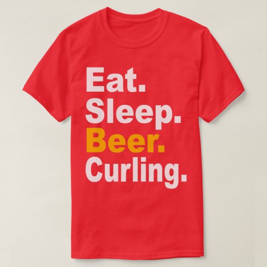 スリープ食べビアカーリング愛好家引用文カーリングホビー Tシャツ (デザイン正面)