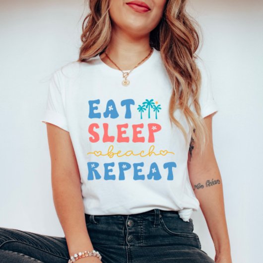 スリープ食べビーチリピート夏の雰囲気 Tシャツ