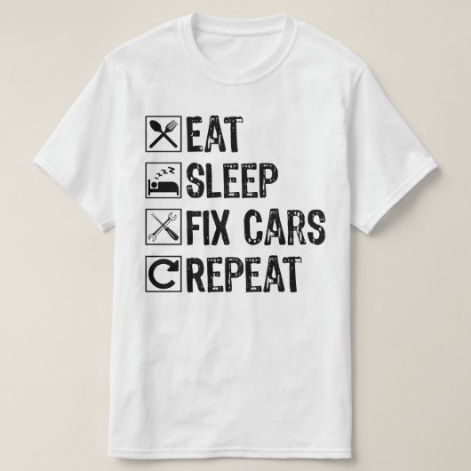 スリープ食べフィックス車のリピート整備士おじいちゃんクール Tシャツ (デザイン正面)