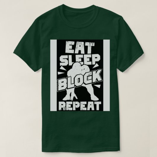 スリープ食べブロック繰り返し攻撃的なラインマンギフト Tシャツ (デザイン正面)