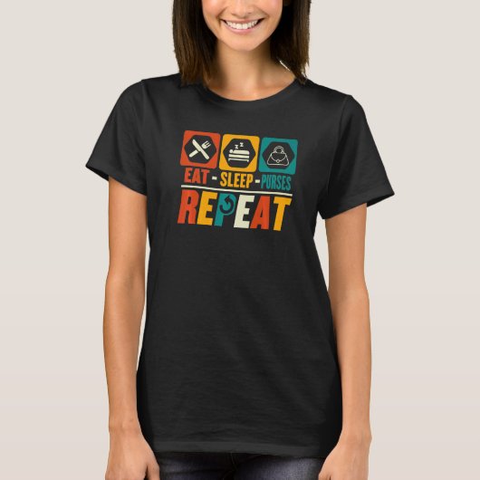 スリープ食べプルーズリピーター財布ハンドバッグ Tシャツ (正面)