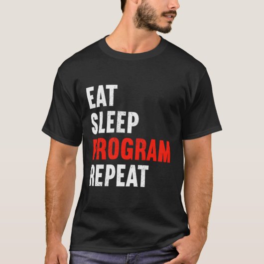 スリープ食べプログラム繰り返しプログラマくもの巣開発者 Tシャツ (正面)
