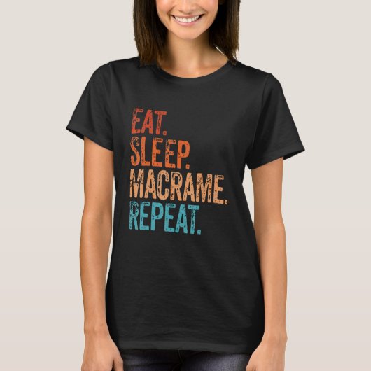 スリープ食べマクラメの繰り返しおもしろいヴィンテージ Tシャツ (正面)