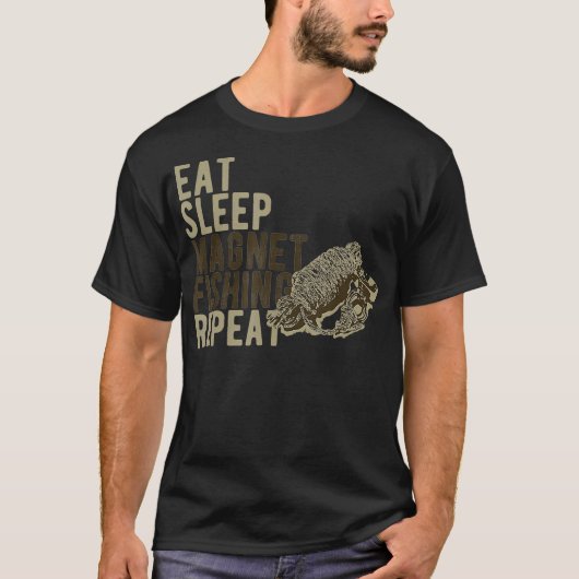 スリープ食べマグネット魚釣りリピート釣り人釣り人 Tシャツ (正面)