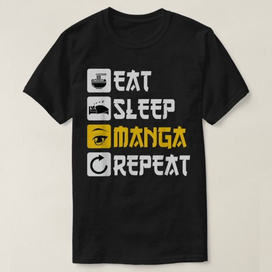 スリープ食べマンガリピートことわざコスプレ  Tシャツ (デザイン正面)