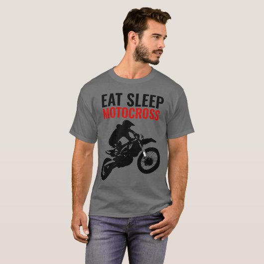 スリープ食べモトクロスオートバイポップ・アートのスポーツ Tシャツ (正面フル)