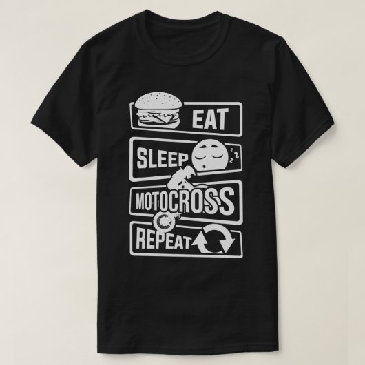 スリープ食べモトクロスリピート自動モータースポーツ Tシャツ (デザイン正面)