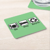 スリープ食べリサイクルかわいいグリーンリサイクル環境 スクエアペーパーコースター (アングル)