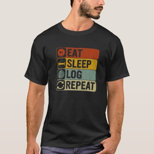 スリープ食べログの繰り返しレトロ60s 70sログ tシャツ (正面)