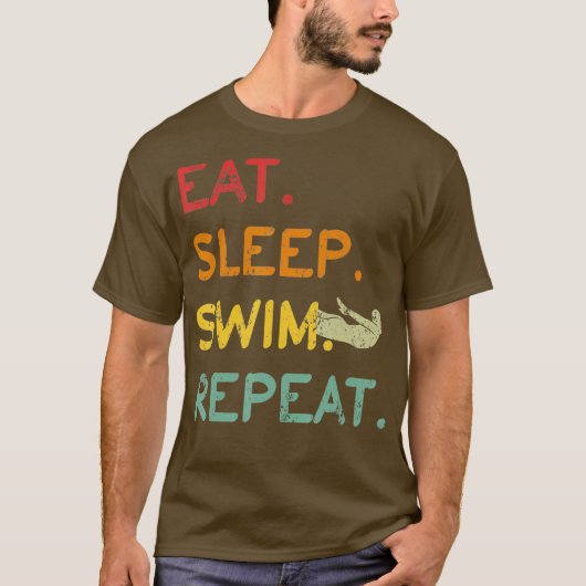 スリープ食べンスイムリピーターTriathlonスイミングコーチ Tシャツ (正面)