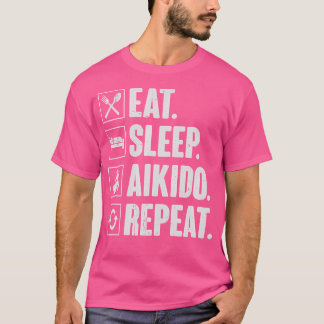 スリープ食べ合気道リピー合気道おもしろい武術アート Tシャツ