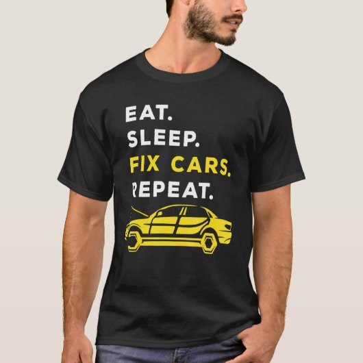スリープ食べ固定車リピーター車の整備士自動車 Tシャツ (正面)