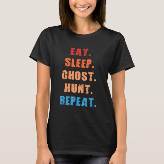 スリープ食べ幽霊狩りリピートおもしろいヴィンテージ幽霊胡 Tシャツ (正面)