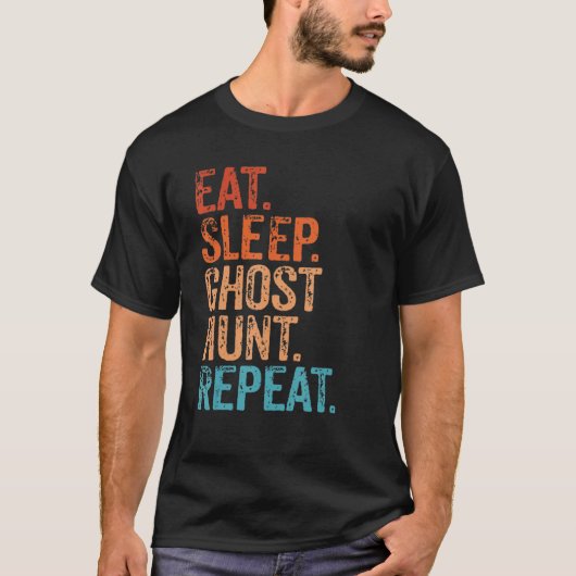 スリープ食べ幽霊狩りリピートおもしろいヴィンテージ幽霊胡 Tシャツ (正面)