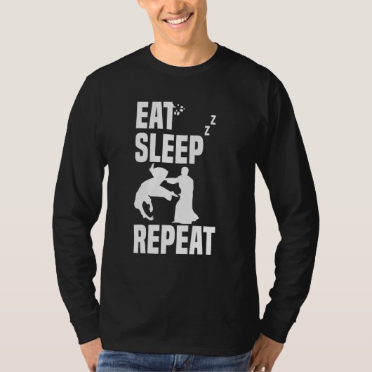 スリープ食べ後宮合気道リピート合気道テクニック Tシャツ (正面)