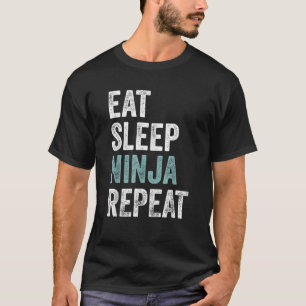 スリープ食べ忍者リピートおもしろい空手服装忍者T Tシャツ