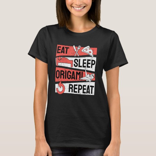 スリープ食べ折り紙リピート紙折り畳みアート Tシャツ (正面)