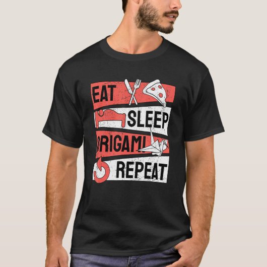 スリープ食べ折り紙リピート紙折り畳みアート Tシャツ (正面)