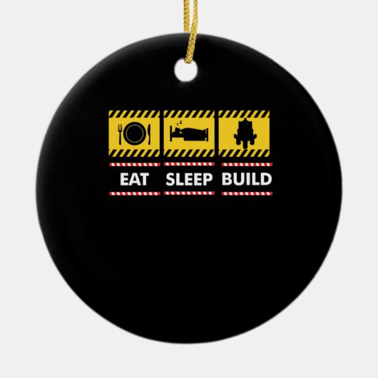 スリープ食べ構築リピート建物ブロックれんが セラミックオーナメント (正面)