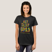 スリープ食べ構築建物ブロック設定ブリック構成 Tシャツ (正面フル)