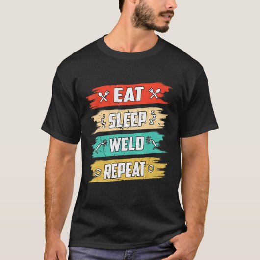 スリープ食べ溶接の繰り返し Tシャツ (正面)