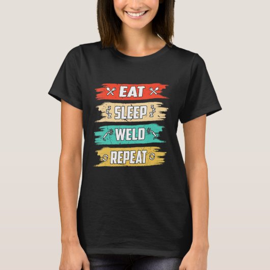 スリープ食べ溶接の繰り返し Tシャツ (正面)