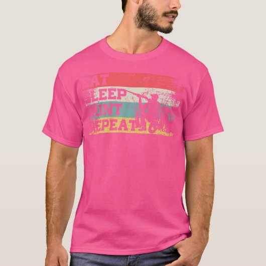 スリープ食べ狩りリピートおもしろい狩りハンター Tシャツ (正面)