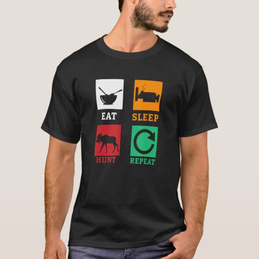 スリープ食べ狩りリピート狩りディアエルクハンティ Tシャツ (正面)