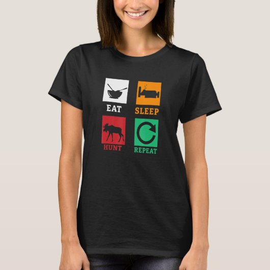 スリープ食べ狩りリピート狩りディアエルクハンティ Tシャツ (正面)