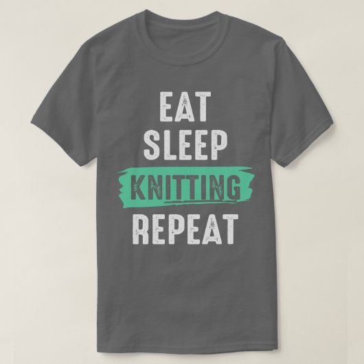 スリープ食べ編み物リピーター引用文ニットCr Tシャツ (デザイン正面)