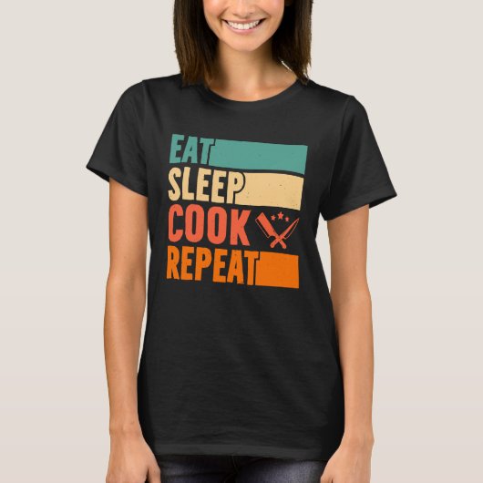 スリープ食べ調理師リピート料理料理シェフ Tシャツ (正面)