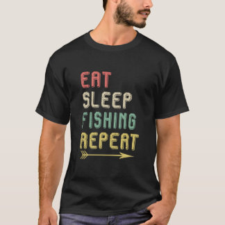 スリープ食べ魚釣りリピートヴィンテージレトロ魚釣り Tシャツ