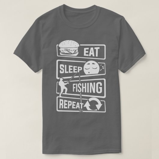 スリープ食べ魚釣りリピート釣り漁師 Tシャツ (デザイン正面)