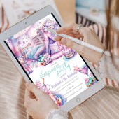 スリーポバーガールバースデーパーティパステルおもしろい 招待状