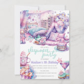 スリーポバーガールバースデーパーティパステルおもしろい 招待状 (正面)