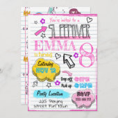 スリーポバーガールパーティードードル誕生日招待状 招待状 (正面/裏面)