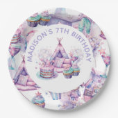 スリーポバーガール誕生日かわいいパーソナライズされた ペーパープレート (正面)