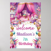 スリーポバーガール誕生日ウェルカムピンクパープル金ゴールド ポスター (正面)
