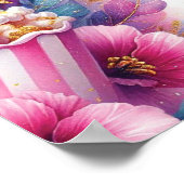 スリーポバーガール誕生日ウェルカムピンクパープル金ゴールド ポスター (角)