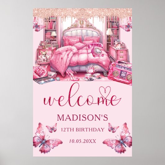 スリーポバーガール誕生日パーソナライズされたへようこそ ポスター (正面)