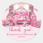スリーポバーガール誕生日パーソナライズされたサンキュー ラウンドシール (正面)